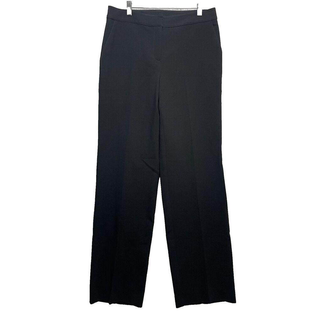 St John Black Wide Leg‎ Dress Pants Size 8 Business Career Designer Mid Rise